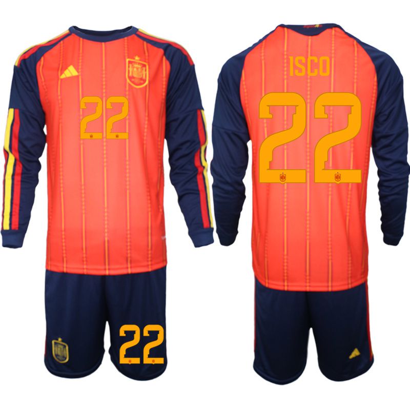 Men 2026 World Cup National Team Spain home red #22 long sleeve Soccer Jersey->spain jersey->Soccer Country Jersey